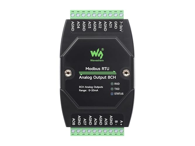 Waveshare Industrial 8-Ch Analog Output Module, 12-Bit DA Conversion, Supports 8-Ch Simultaneous Current Output, DC 7~36V Wide Voltage Power Supply, Modbus RTU Protocol, Rail-Mount Support