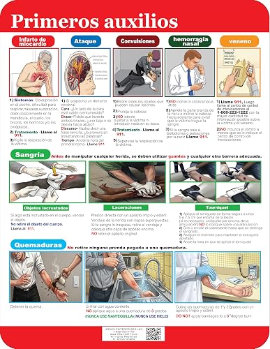 CPR, Choking & First Aid Charts - Full Magnet Back (1, Spanish First Aid)