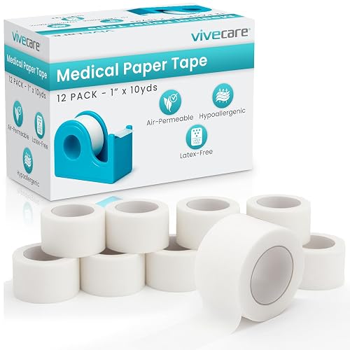 Vivecare Medical Paper Tape - Hypoallergenic Surgical Tape for Wound Care | Breathable, Gentle & Latex-Free First Aid Tape - Easy-to-Tear Adhesive Tape for Sensitive Skin, Bandages & Gauze (1''x10yd)