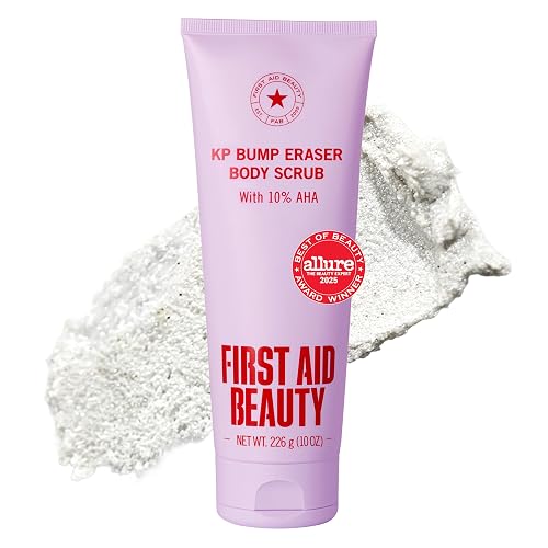 First Aid Beauty KP Bump Eraser Body Scrub, 10% AHA Body Exfoliator | Dermatologist-Tested Keratosis Pilaris Exfoliator to Smooth Rough Bumps & Strawberry Skin, 10% AHA, Safe for Sensitive Skin
