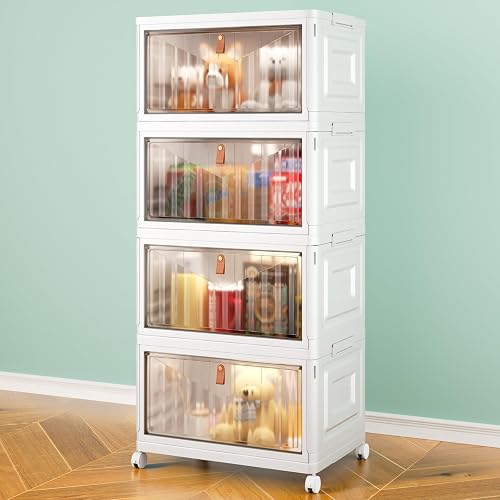 Wise Oannes Closet Organizers and storage with Wheels, 23QT White | Storage cabinet with Wheels, Collapsible & Stackable Storage Bins for Small spaces, dorm, Home, Office, or Garage