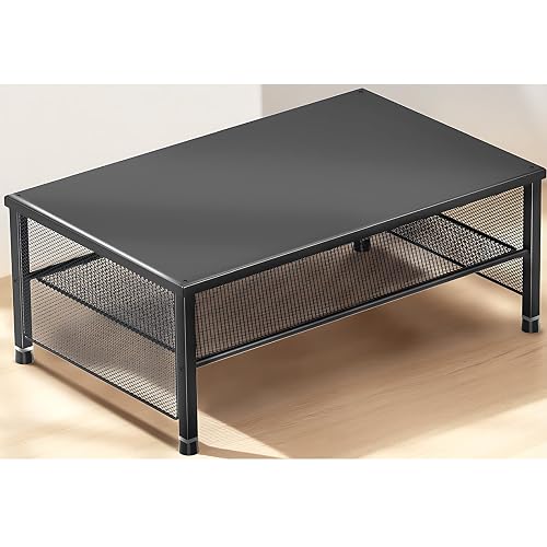 ECOLOVI 2-Tier Computer Monitor Stand Riser, Printer & Laptop Stand, Office Desk Accessories, Workspace Desk Organizer for Home Office Supplies, Black