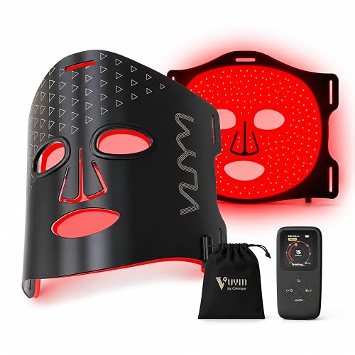 VYM Infrared Red Light Therapy Face Mask with Rechargeable LCD Controller | 292 LEDs 15W Adjustable Time & Intensity, 830nm 633nm 590nm, Ultra-Thin 1.8mm Flexible Silicone Design, Gen 1 Black Bag