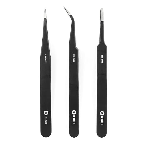 iFixit Precision Tweezers Set - Extra Fine, Angled, Blunt Tips | Precision repair set with 3 antistatic tweezers to repair electronic devices compatible with smartphone, tablet, PS4, PC