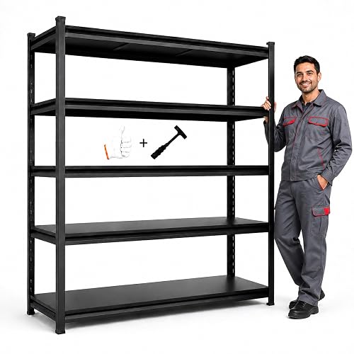 GH 5000 lb Heavy Duty Garage Shelving, 5-Tier Steel Rack, 48 x 18 x 72 in | Heavy Duty Steel Shelving, Adjustable Rack System, Garage Storage Solution, Rust Resistant, Easy 15-Minute Assembly