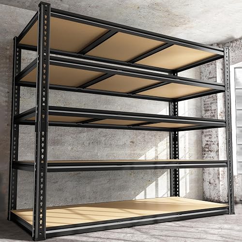 ROOMFAVE 48" W Garage Shelving Heavy Duty 3080LBS,5 Tier,Black, Industrial | Garage Storage Shelving, Adjustable Metal Shelving Unit Rack Shelf for Warehouse, Pantry, Kitchen 72" H x 48" W x 24" D