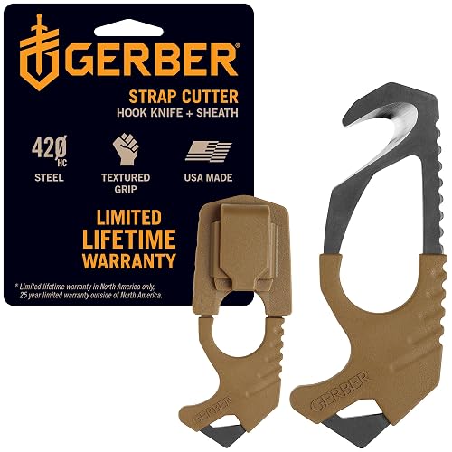 Gerber Gear Seatbelt Strap Cutter Escape Tool with Lanyard Hole and Glass Breaker, Made in USA, Coyote Brown, 5 x 2.5 x 1 inches Pocket Size