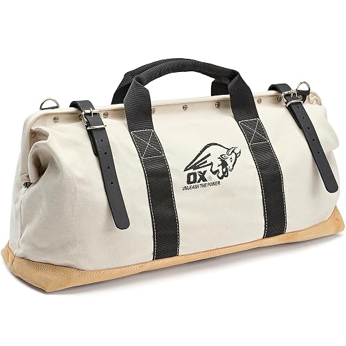 OX Canvas Tool Bag - 24 Inch Masonry Tool Bag - Heavy Duty Leather Straps | Heavy Duty Canvas Masonry Tool Bag - Built Tough for Masons and Tilers, Doubles as a Trowel Bag