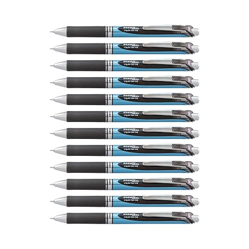 Pentel® EnerGel™ Deluxe RTX Retractable Liquid Gel Pens, Fine Point, 0.5 mm, 54% Recycled, Blue Barrel, Black Ink, Pack Of 12 Pens