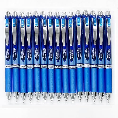Pentel EnerGel Deluxe RTX Retractable Liquid Gel Pen,0.5mm, Fine Line, Needle Tip, Blue Ink /Blue Body/Value set of 5 (15-Pack)