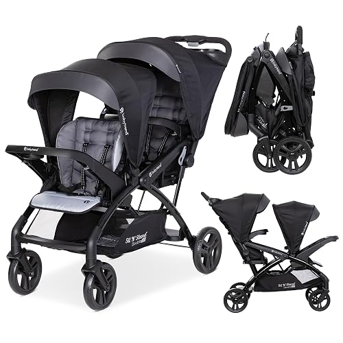 Baby Trend Sit N' Stand 2.0 DLX Double Stroller with Canopy Visors, Stormy | Foldable Infant and Toddler Tandem Stroller and Travel System with Storage Basket and 2 Cup Holders