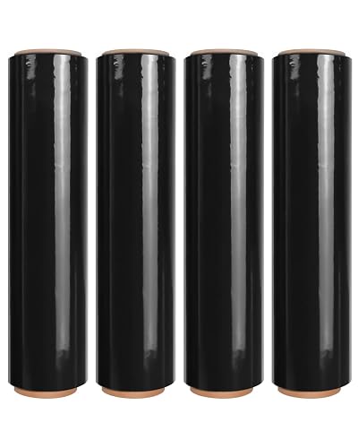 18" Black Stretch Wrap Roll, Heavy Duty 18 Inch 1500ft Shrink Wrap, 4 Pack | Industrial Strength, 80 Gauge Stretch Film, Self-Adhesive Cling, Plastic Wrap for Pallet Wrapping Shipping Moving Furniture