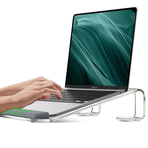 JCZT Clear Acrylic Laptop Stand for Desk, Laptop Riser with Wrist Rest | Ergonomic Detachable Portable Laptop Stand for Desk, Notebook Holder Compatible with MacBook Air Pro, All 10-17'' Laptops
