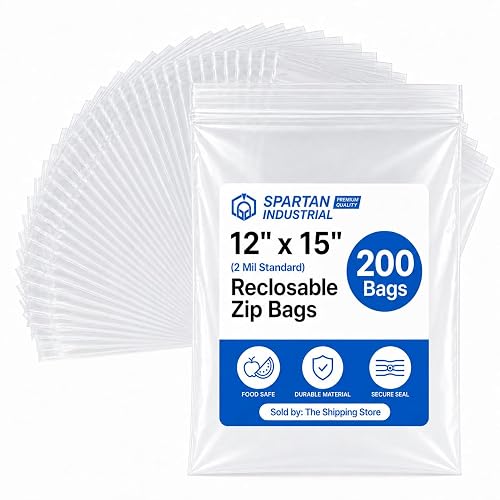 12” X 15” (200 Count) 2 Mil Clear Reclosable Zip Plastic Poly Bags | with Resealable Lock Seal Zipper - Spartan Industrial