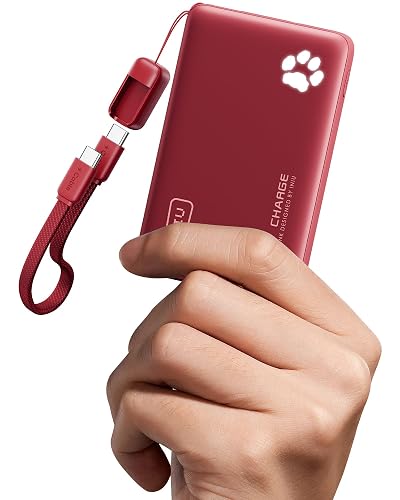 INIU 10000mAh 45W Fast Charging Portable Charger, Smaller Travel Power Bank | Flight-Safe, Detachable USB C Cable, Travel Essential, External Battery Phone Pack for iPhone 18 17 Samsung iPad etc, Red