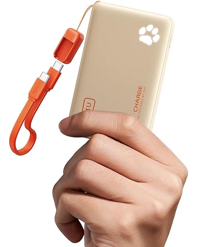 INIU 10000mAh 45W Fast Charging Portable Charger, Smaller Travel Power Bank | Flight-Safe, Detachable USB C Cable, Travel Essential, External Battery Phone Pack for iPhone 18 17 Samsung iPad etc, Beige