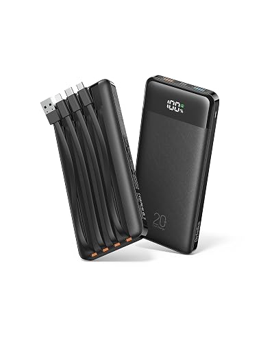 Orfeika 20000mAh Power Bank, Portable Charger with 4 Built-in Cables | 20W PD USB C Fast Charging,6 Outputs,LED Display,Flight-Safe,Travel Essentials Battery Pack for iPhone, Galaxy, iPad & More