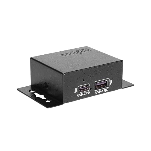 Coolgear Chargeit! Mini 75W Dual Port USB-A and USB-C PD Charger - QC 4.0 with PPS, Industrial Metal Chassis, Simultaneous Dual Port USB Fast Charging for Offices, Labs, and Vehicles (9~24V DC)