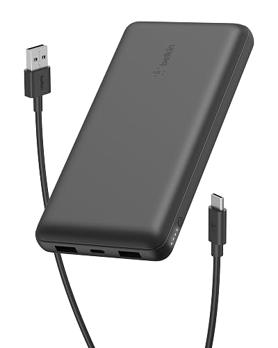 Belkin 20000mAh 15W 3 Port Power Bank, USB A to USB C Cable Included | Fast Charging, iPhone 17, Samsung Galaxy, Pixel, Airpods, iPad, Nintendo Switch 2, Battery Pack, USB C Port, USB A Port