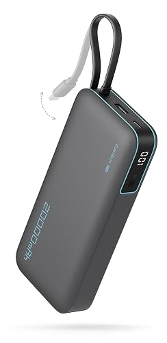 CUKTECH 45W Power Bank 20000mAh, Portable Travel Charger Built-in USB C Cable, Fast Charging Battery Pack for iPhone 17/16/15, iPad, Samsung Galaxy, Google Pixel, Android and More (Gray)