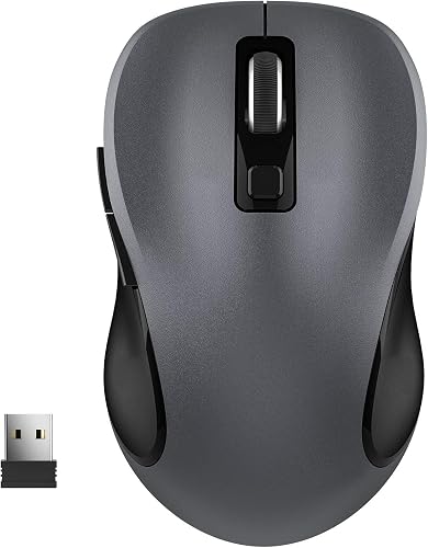 WisFox 2.4GHz Wireless Mouse for Laptop, Ergonomic 6-Button Design, Grey | 2.4GHz Wireless, 3 DPI Levels, USB Receiver, Plug & Play, Quiet, Wireless Mice for Windows Mac PC Computer Mouse