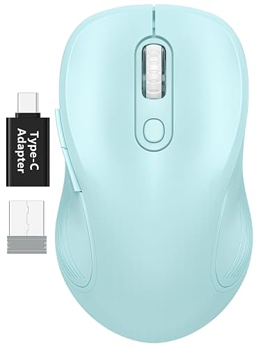 WisFox 2.4GHz Wireless Mouse for Laptop, Ergonomic 6-Button, Baby Blue | 2.4GHz Wireless, 3 DPI Levels, Type-C Adapter, Plug & Play, Quiet, Wireless Mice for Windows Mac PC Computer Mouse