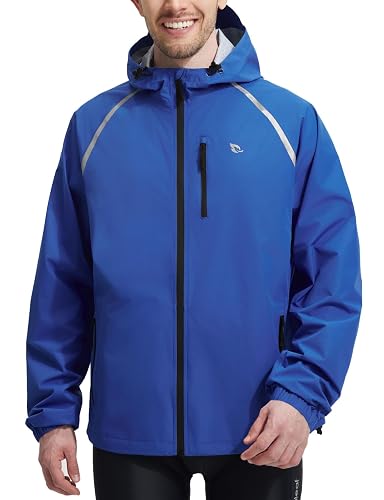 baleaf Men's Rain Jacket Waterproof Hood Lightweight Reflective Packable | 5000Mm Waterproof & Windbreaker; Packable with 6 Pockets; Reflective Stripes for Safety; Perfect for Cycling, Running, Hiking