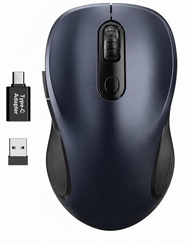 WisFox 2.4GHz Wireless Mouse for Laptop, Ergonomic 6-Button, Matt Gray | 2.4GHz Wireless, 3 DPI Levels, Type-C Adapter, Plug & Play, Quiet, Wireless Mice for Windows Mac PC Computer Mouse