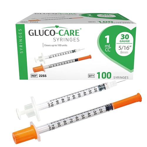 GLUCO-CARE 1 ml/cc Syringes 30G x 5/16’’ (8mm), Orange Cap, 100/box | Fine Tip, Home & Lab Use, Clear Barrel, Bold Scale, Smooth Plunger Movement with back-end stopper, Leak-Proof Design