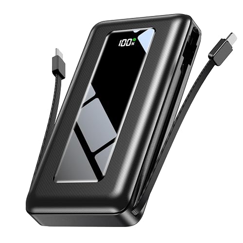 50000mAh Portable Charger Power Bank, Fast Charging with Built in Cables | Ultra-High Capacity, Travel Essential, Charge 4 Devices, Flashlight, for iPhone 17/16/15 Series, Samsung, iPad & Laptops Onyx