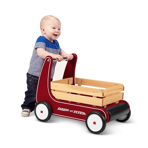 Radio Flyer Classic Walker Wagon, for Kids 1-4 Years Old, Red | Resistance Clickers to Control Speed, Baby Push Walker with Furniture Bumper, For Indoor Play