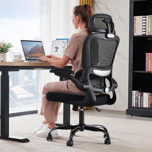 TRALT Office Chair Ergonomic Desk Chair with Lumbar Support Black, 1 | 330 LBS Home Office Desk Chairs with Headrest, Reading Chair with Flip-up Armrests, Comfortable Computer Chairs Gaming Chair