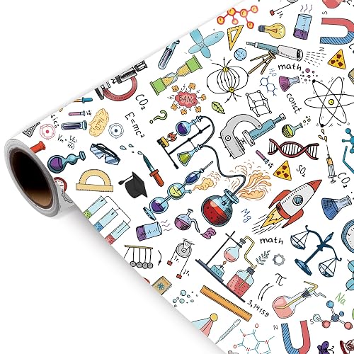 Joviwrap Science Wrapping Paper Roll, Chemistry Physics Lab Themed Gift Wrap Paper, Scientist Wrapping Paper for Scientist, Teacher, Student, Graduation, Birthday, STEM Party, 17 Inch x 16.4 Feet