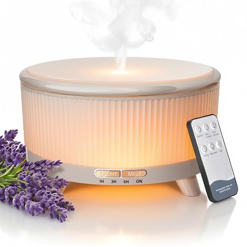 YOUENKITY 20-Hour Long-Lasting Aromatherapy, 500ML Essential Oil Diffuser | Ultrasonic Cool Mist Humidifier with Remote Control, 7 Color Lights, Timer, Auto-Off for Home/Bedroom/Yoga (Minimalist White)