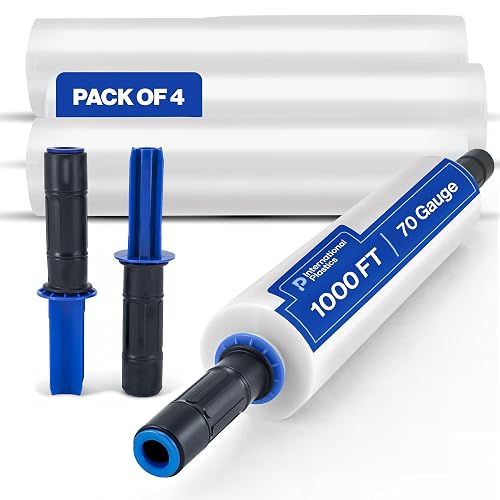 International Plastics Co. 70 Gauge 15" Plastic Stretch Film/Wrap with Extended Handles 1000ft Clear Moving Industrial Packing Heavy Duty Shrink Cling Durable Furniture (Extended Handles, 4 Pack)