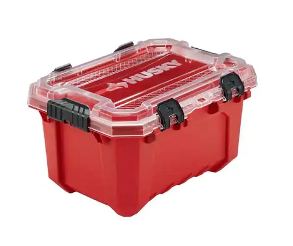 5-Gal. Professional Heavy Duty Waterproof Stackable Plastic Storage Container with Hinged Lid in Red