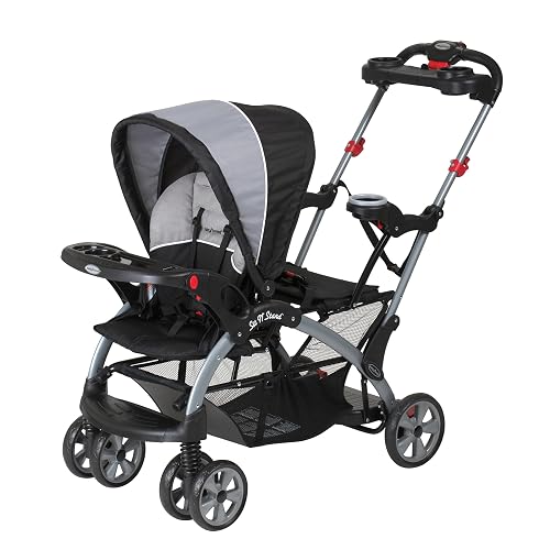 Baby Trend Sit N' Stand Ultra Tandem Double Stroller Travel System, Phantom | Adjustable Canopy, Storage Basket & Cup Holders with Foldable Design for Infant/Toddler Seating, Family Outings & Daily Use