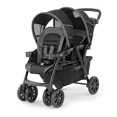 Chicco Cortina Together Double Stroller for Infants & Toddlers | Accepts 2 Chicco Infant Car Seats, Height-Adjustable Handle, Standing Fold, 4-Wheel Suspension, Linked Rear Brakes, Black