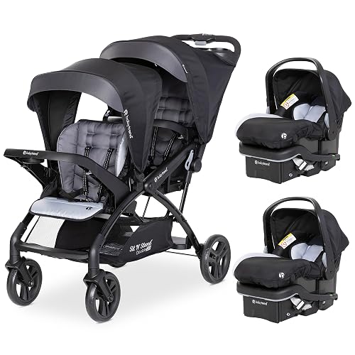 Baby Trend Sit N' Stand Double Stroller & 2 EZ-Lift Plus Car Seats, Stormy | Portable and Lightweight Stroller Duo and Car Seat Travel System Tandem
