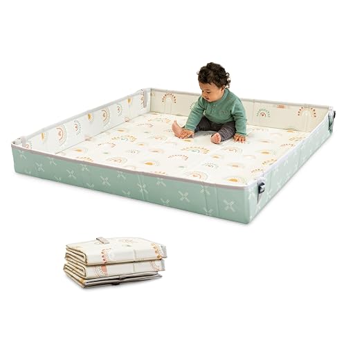 Infantino Foldable Foam Play Mat, Rainbows, Reversible Fold & Go, 57x57 In | Reversible 57x57 in baby play mat. Folds flat for storage, wipes clean. Creates a cozy play space