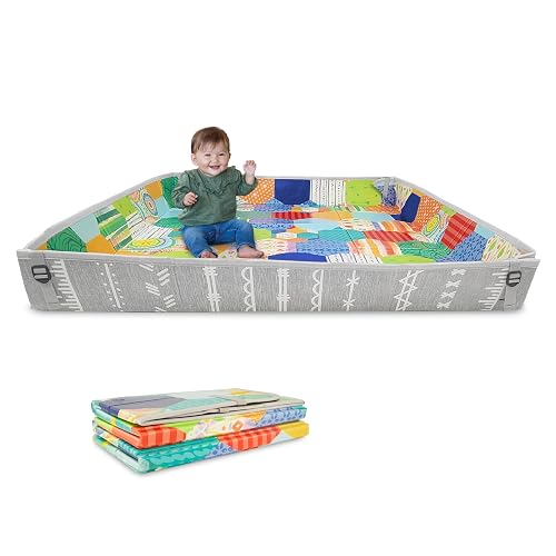 Infantino Foldable Foam Play Mat Reversible 57x57 in, Multicolor | Reversible 57x57 in baby play mat. Folds flat for storage, wipes clean. Creates a cozy play space