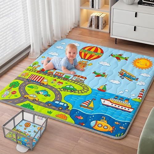 Baby Play Mat, 71x59 Thickened Playpen Mat, Waterproof & Non-Slip, Foldable Play Mat for Floor, Machine Washable Crawling Mats for Infants & Toddlers, Floor Activity and Playing & Learning, Transit