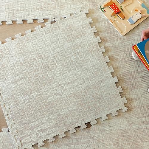 Little Landings Baby Play Mat for Floor - Sandstone (4x6ft) - Interlocking EVA Foam Play Mat Tiles for Babies & Toddlers, Non-Toxic Playmat for Tummy Time, Crawling & Playroom - Rug-Look Design