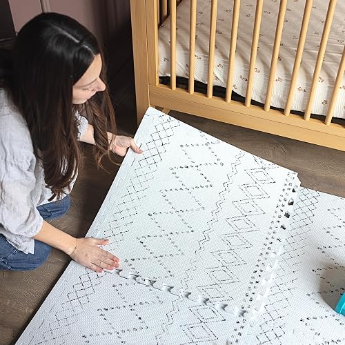 Little Landings Baby Play Mat for Floor - Boho (6x6ft) - Interlocking EVA Foam Play Mat Tiles for Babies & Toddlers, Non-Toxic Playmat for Tummy Time, Crawling & Playroom - Neutral Rug-Look Design