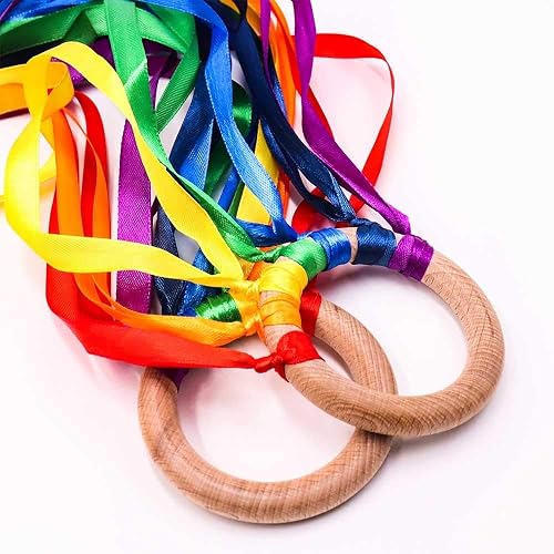 TANOFAR Montessori Toy | Hand Kite | Sensory Ribbon Toy | Waldorf Toy | Wooden Toys | Rainbow Hand Kite