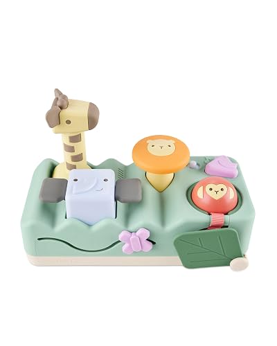 Skip Hop Tummy Time & Seated Play Cause & Effect Developmental Musical Baby Toy with 12 Animal Sounds, Lights, Music and 6 Activities, Geometric Wonders 2-in-1 Pounding Bench, Age 3m+