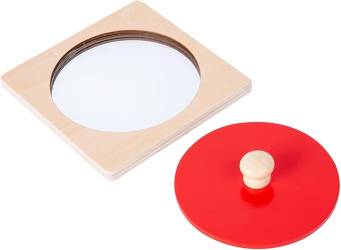 Montessori Baby Toys Play Kit Montessori Mirror Peekaboo Knob Puzzle, Medium Spinning Drum and Rainbow Fabric Ball Kit Toys for6-12Months Toddlers (Mirror Peekaboo Knob Puzzle)