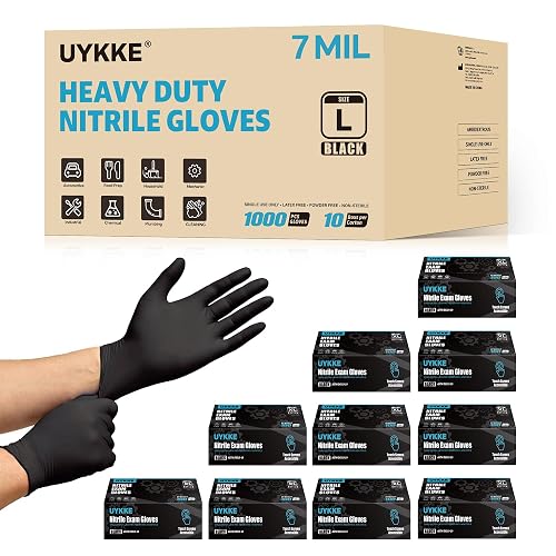 UYKKE Nitrile Gloves Disposable Rubber Latex Gloves Black Nitrile Gloves Large Disposable Rubber Latex Mechanic HEAVY DUTY 7 Mil Gloves