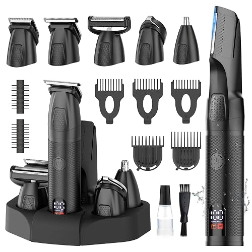 Bomxin Manscape Body & Beard Trimmer for Men,Waterproof,6 in 1 Grooming Kit | Professional Manscape Trimmer,Multifunctional Mens Grooming Kit,Wet/Dry,No Nick,Rechargeable,Charges Via Type-C Dock