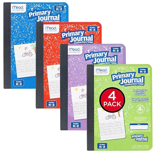 Mead Primary Journal Creative Story Tablet Composition Notebook, 7.5" x 9.75", Grades K-2, 100 Sheets, 4 Pack, Assorted Colors (610051-ECM)